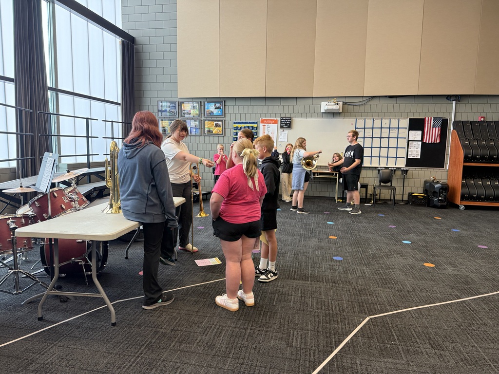Group of students learning about different instruments.