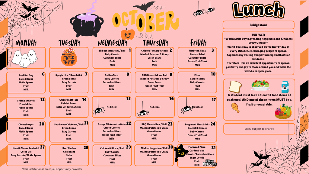 SY 25-26 October Menus