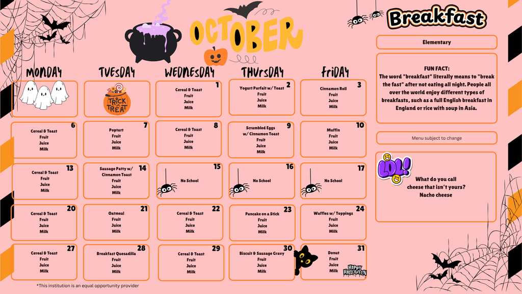 SY 25-26 October Menus