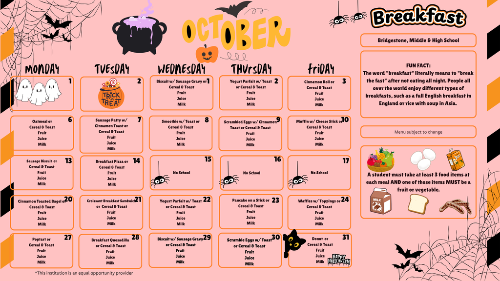 SY 25-26 October Menus