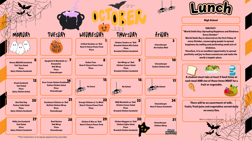 SY 25-26 October Menus