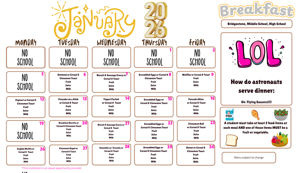 SY 25-26 January 2026 Menus