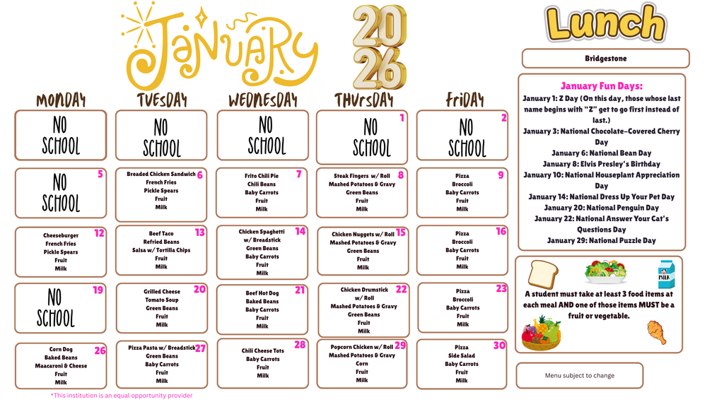 SY 25-26 January 2026 Menus