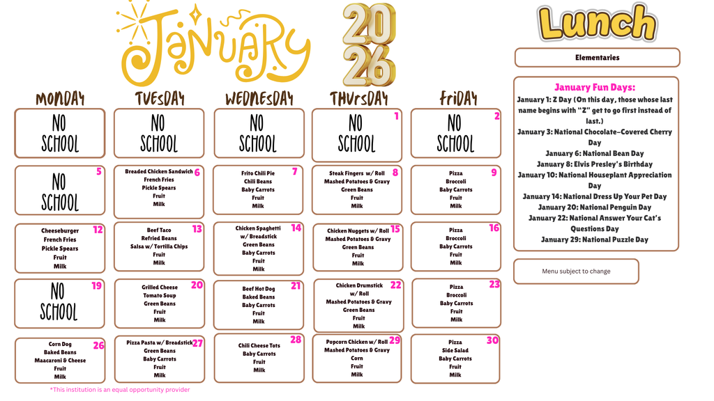 SY 25-26 January 2026 Menus
