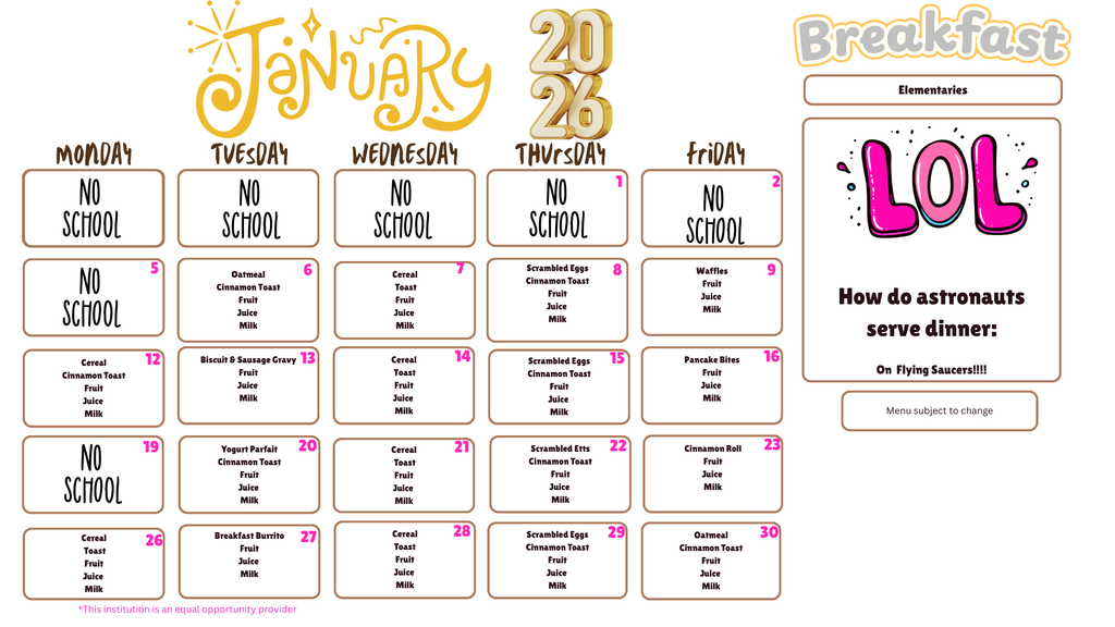 SY 25-26 January 2026 Menus