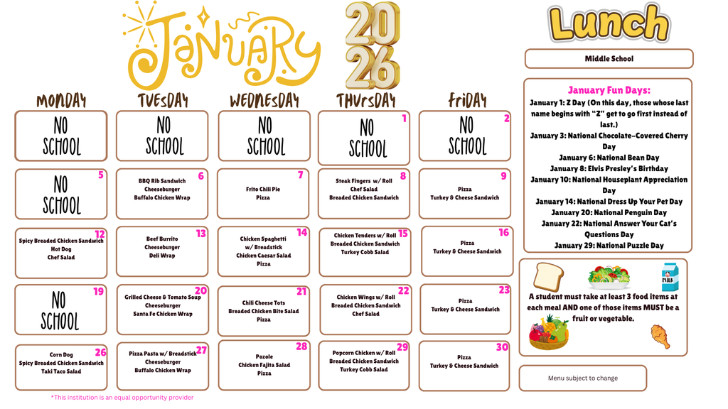 SY 25-26 January 2026 Menus