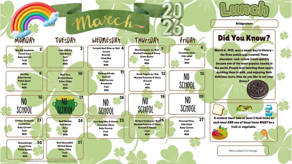 SY 25-26 March Menus