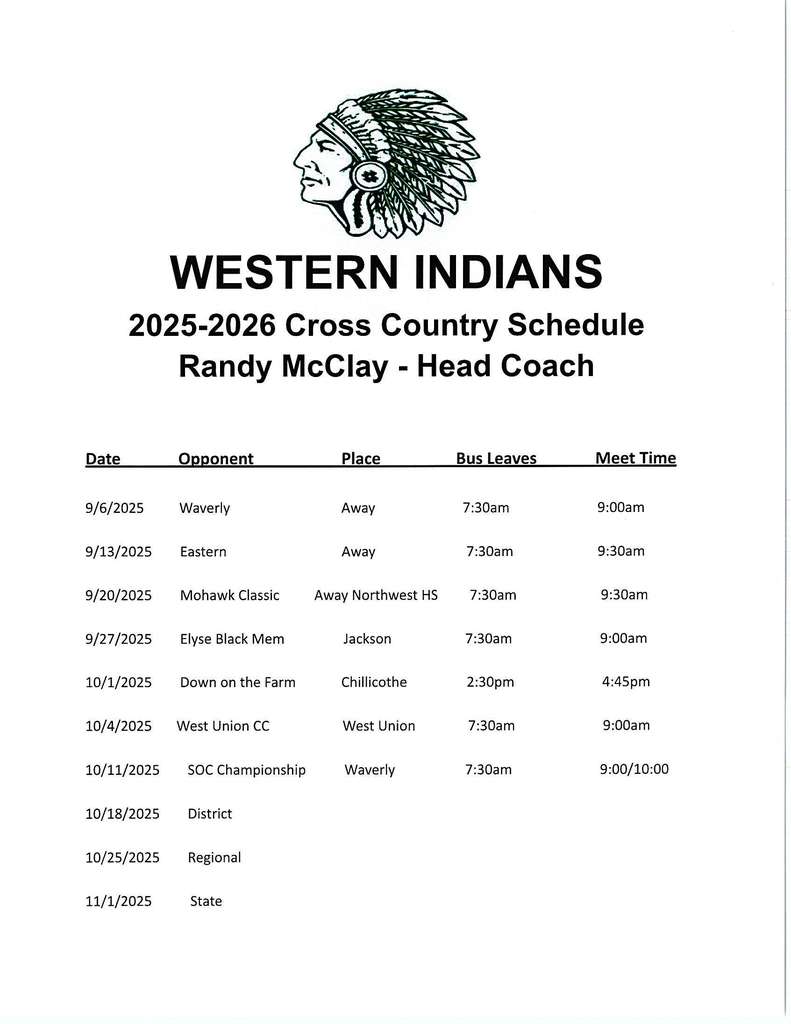 Cross Country Schedule
