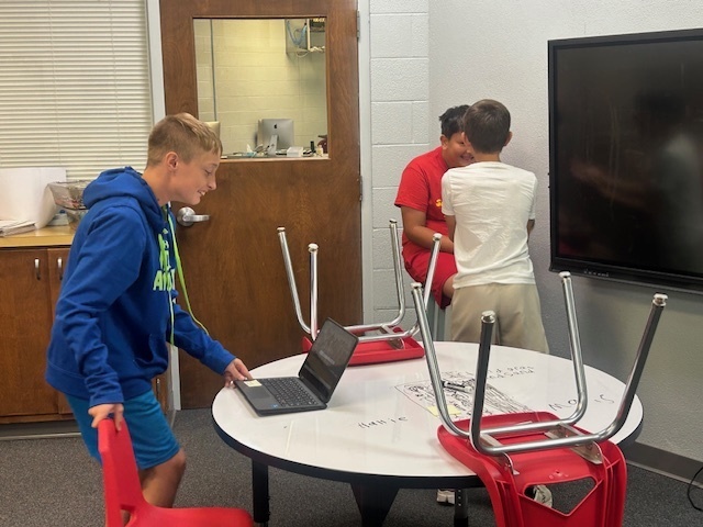 Students working as a group to plan their skit.