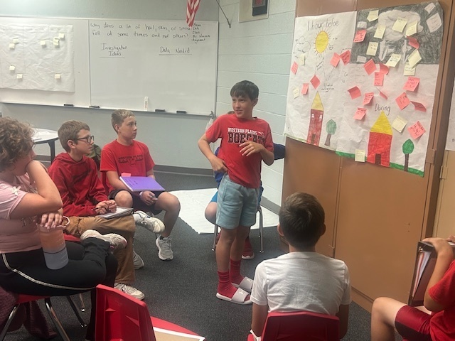 Student share their driving questions in a scientist circle.
