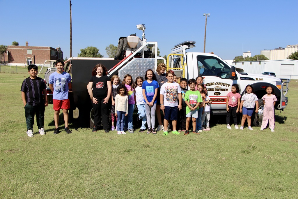 Students with Bazine fire truck.
