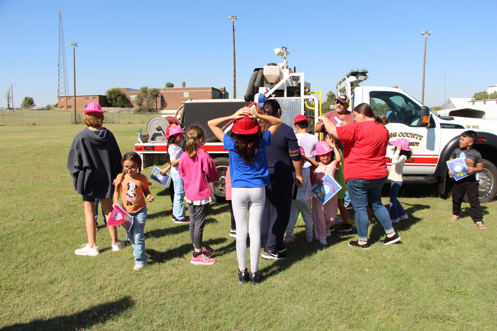 Students with Bazine fire truck.
