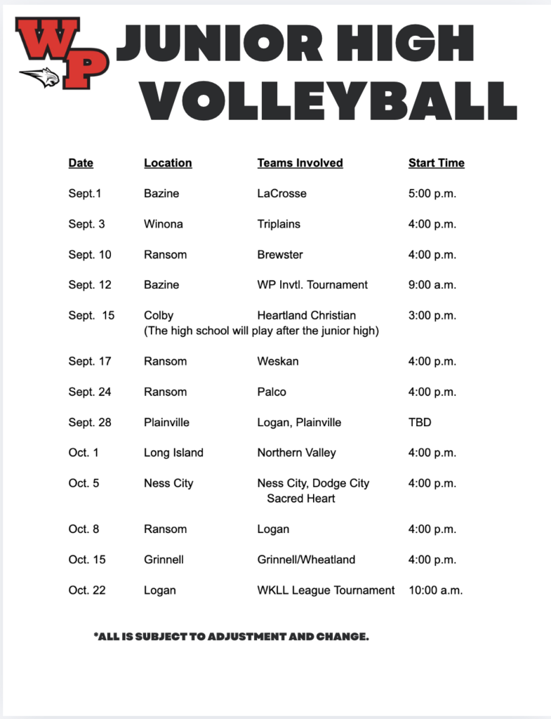 a white background shows a sports schedule