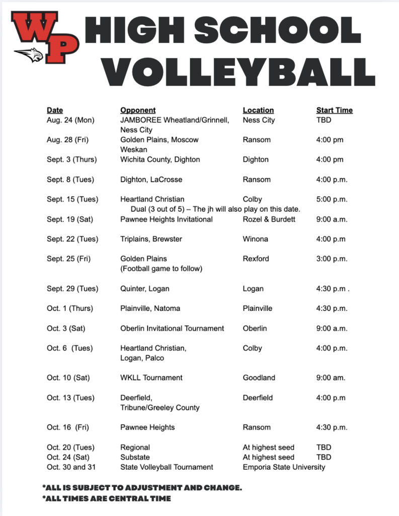 a white background shows a sports schedule