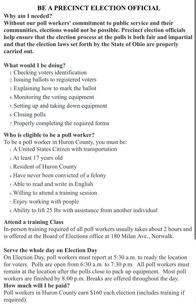 Poll workers info for May election 