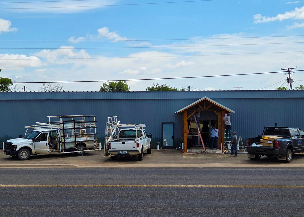 Contractors work on the entrance to Western Texas College off the Square.