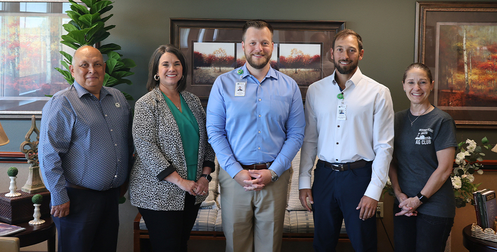 Ralph Ramon, WTC Advisor for Strategic Initiatives; Dr. Melissa Perryman, WTC Interim Vice President for Student Affairs and Dean of Students; Collin McLarty, Chief Executive Officer of Cogdell Memorial Hospital; Shane Bryant, Chief Operating Officer of Cogdell Memorial Hospital; and Dr. Laurie Sharp, WTC President.