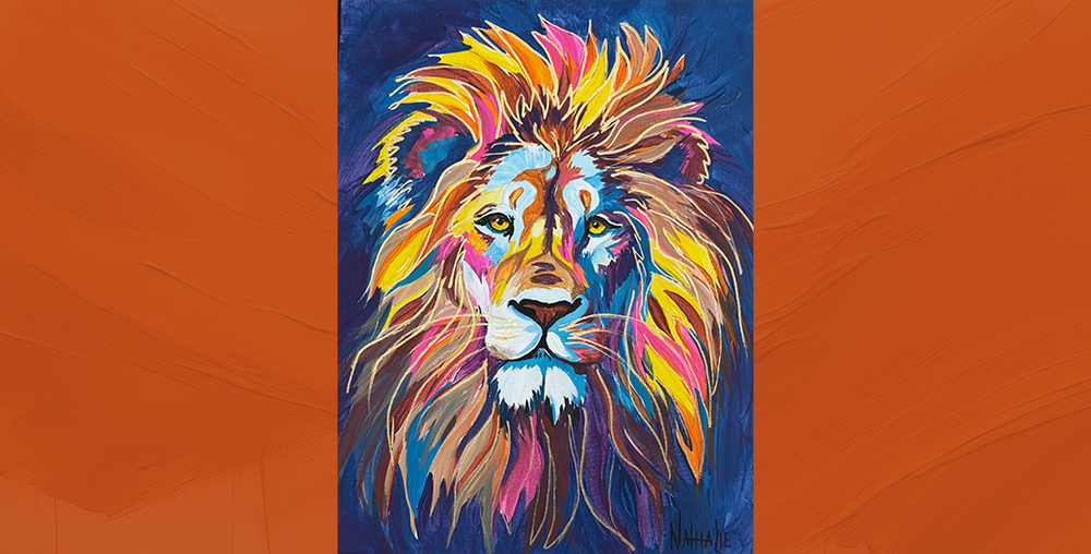 Painting of a colorful lion