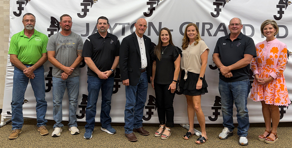WTC President Dr. Laurie Sharp with the Jayton-Girard ISD Board of Trustees at the school board meeting on August 31, 2026.