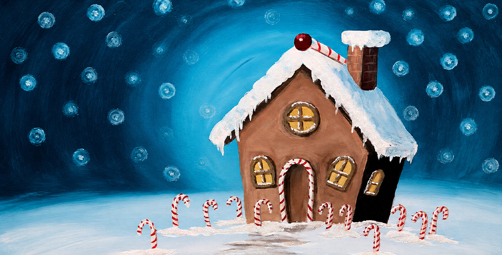 Painting of a gingerbread house