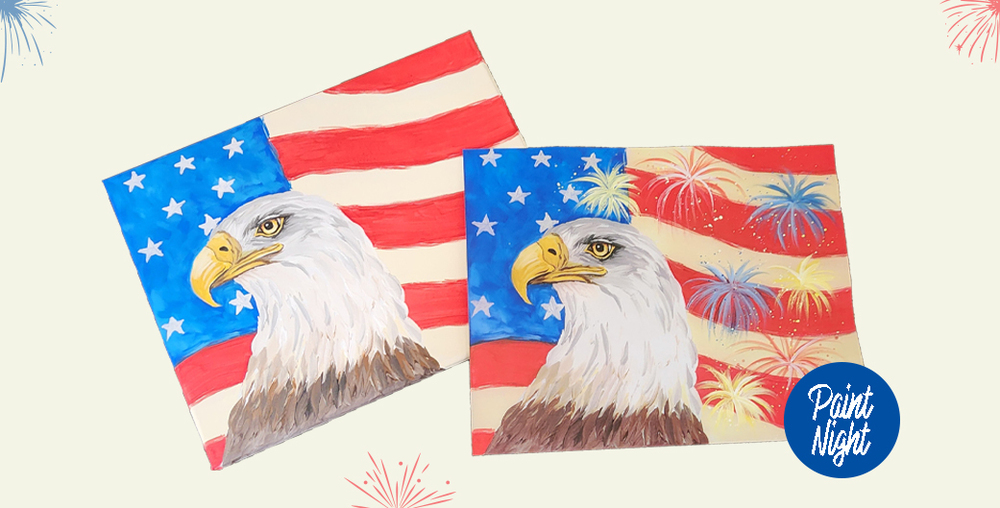 Painting of an eagle on american flag background