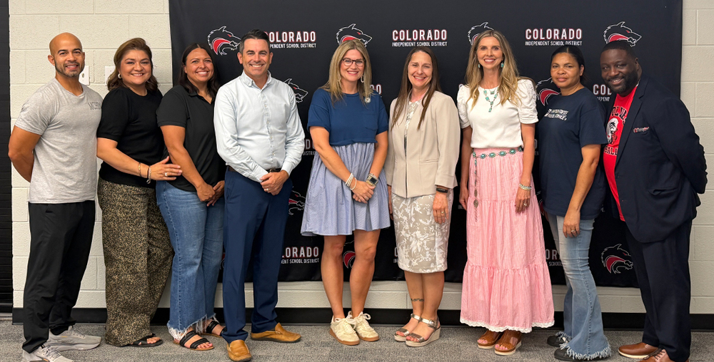 WTC President Dr. Laurie Sharp and Dual Credit and Course Sharing Director Molli Fleming (center) with the Colorado ISD Board of Trustees.