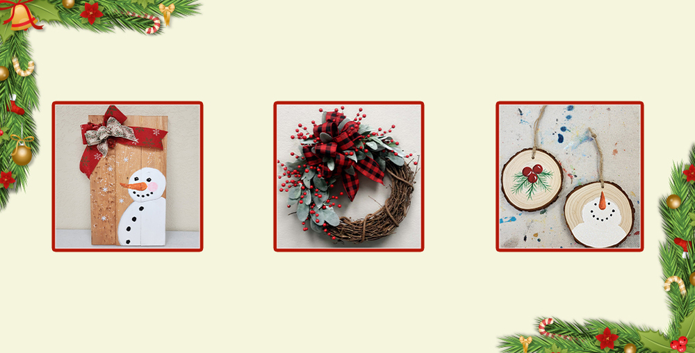 3 crafts on beige christmas background