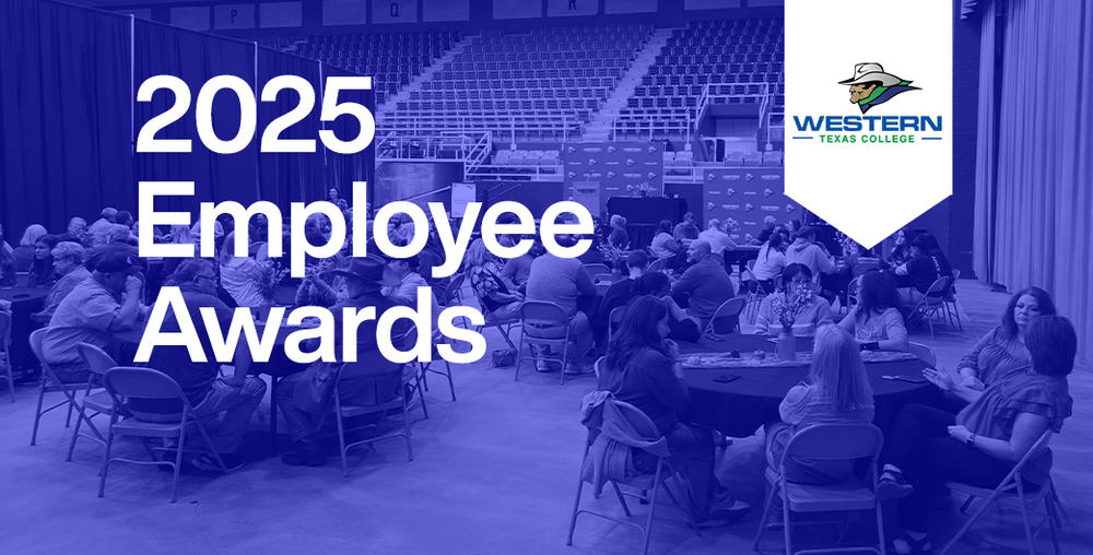 Western Texas College employees gather at tables during the 2025 Employee Awards event inside the campus coliseum.