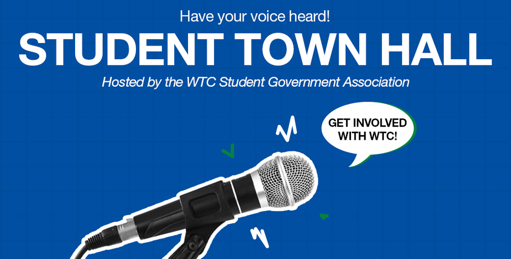 Student Town Hall graphic with Microphone