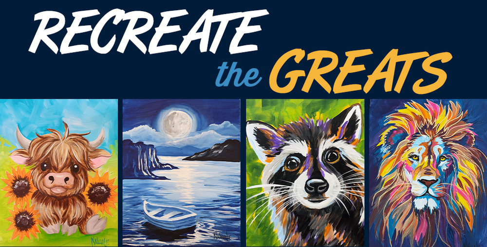 Recreate the Greats graphic with 4 various paintings of animals and landscapes