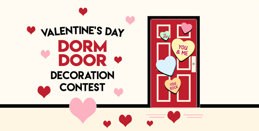 Door decorated with Valentines' hearts