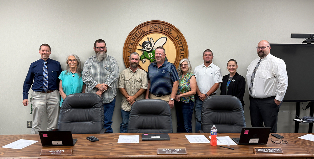 WTC President Dr. Laurie Sharp (second from right) with the Blackwell Consolidated ISD Board of Trustees at their September meeting.