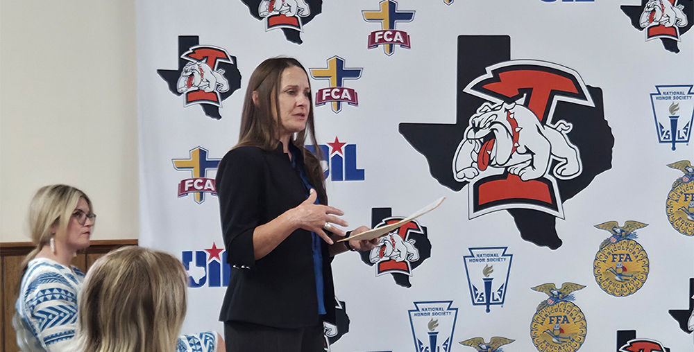 Western Texas College President Dr. Laurie Sharp at the Ira ISD School Board meeting on August 24, 2026.