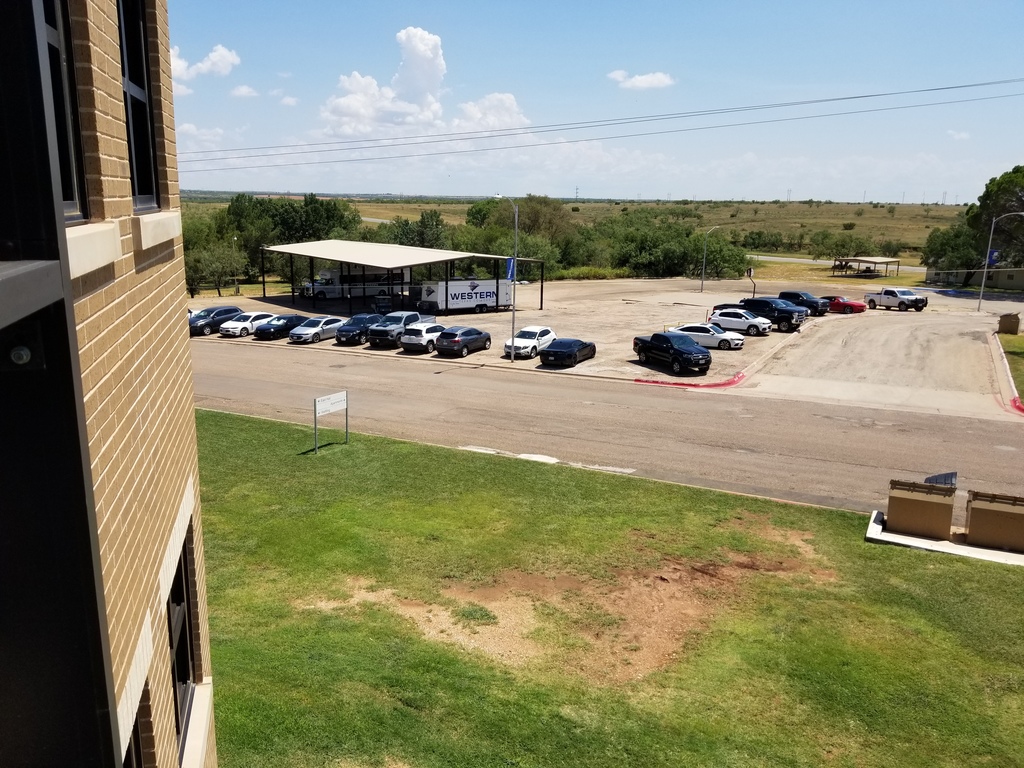 A view of the bus barn from the third story of Glover Hall.
