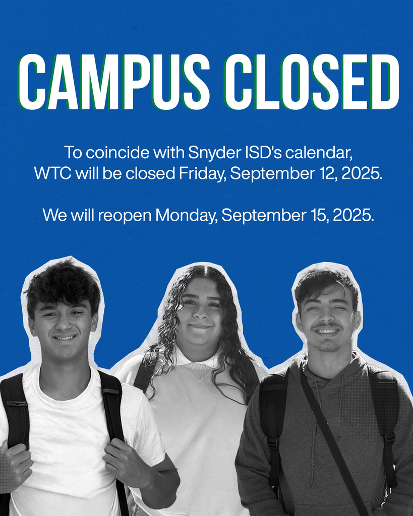 Details of campus closure with black and white photos of students on a blue background.