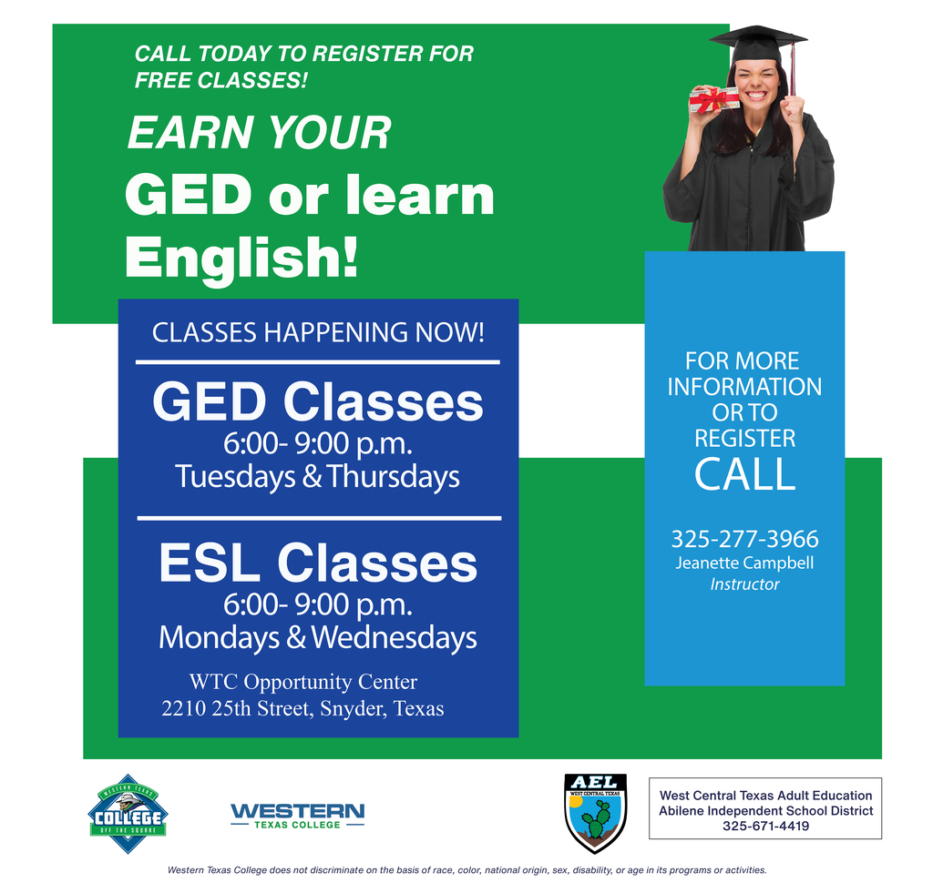 GED/ESL Classes flyer