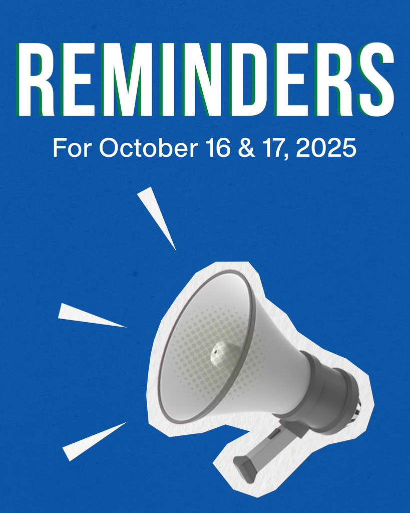 A megaphone on a blue background with "Reminders" at the top.
