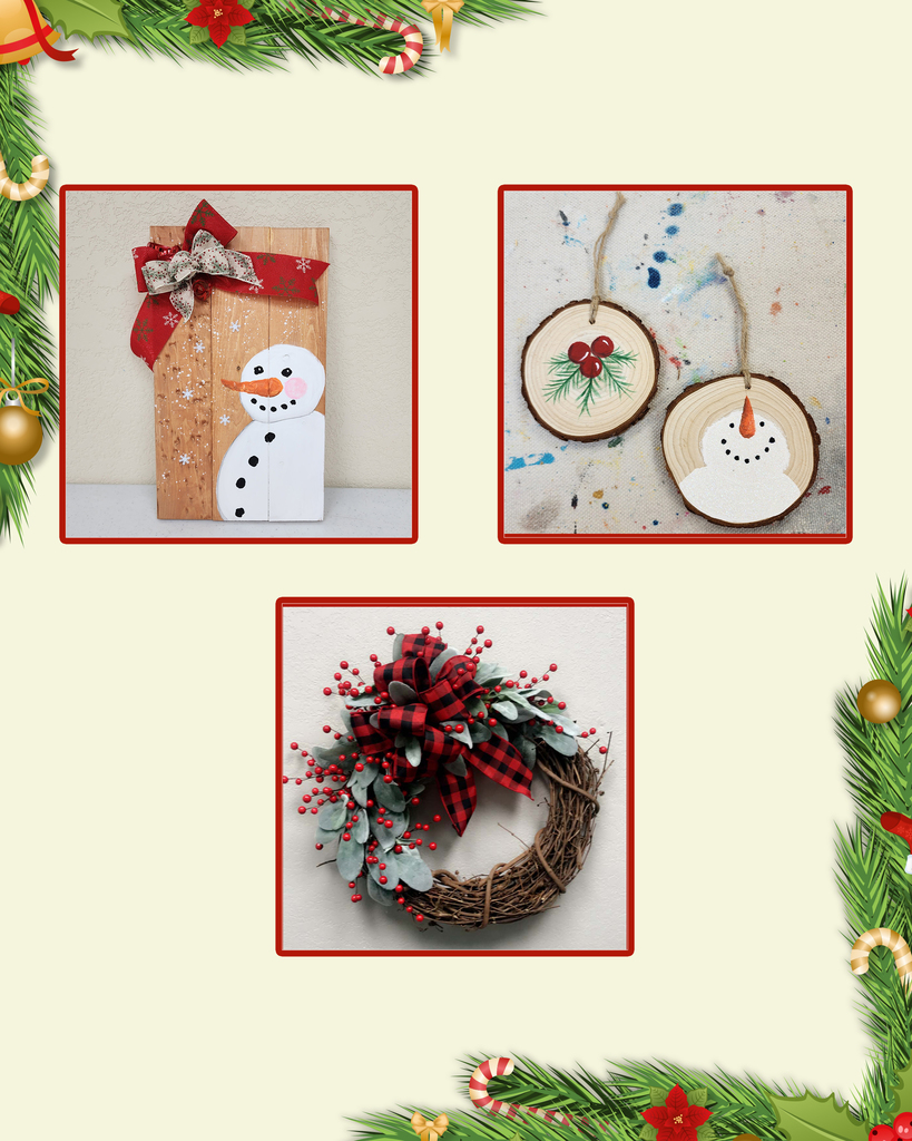 3 crafts on beige christmas background