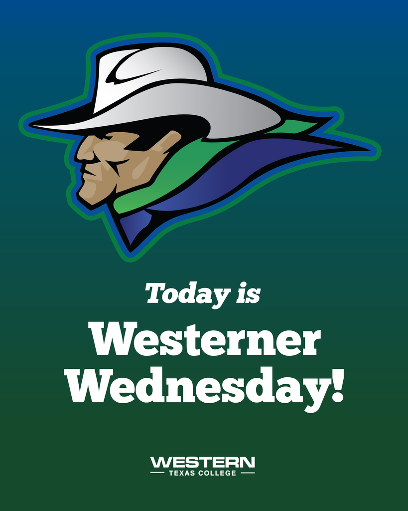 Westerner mascot logo above text reading “Today is Westerner Wednesday!” on a blue-to-green gradient background.