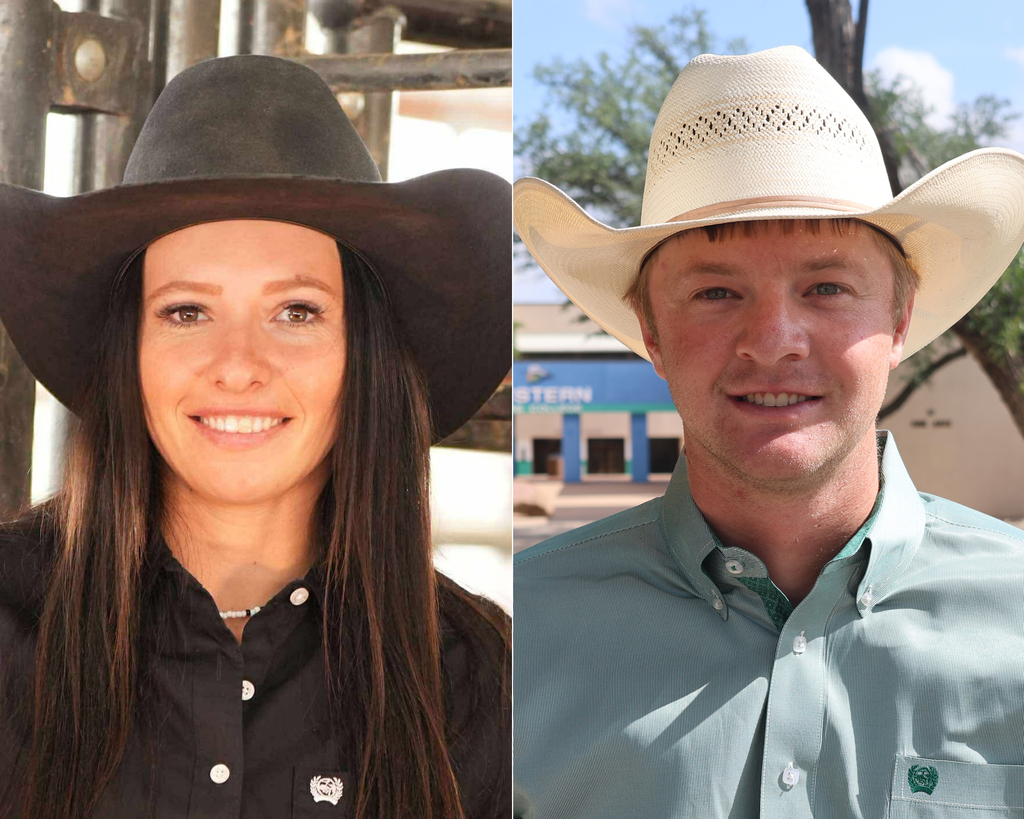 Headshots of Hutchings and Walters wearing cowboy hats.