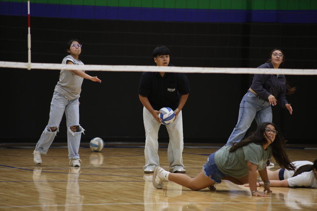 Students playing volleyball game