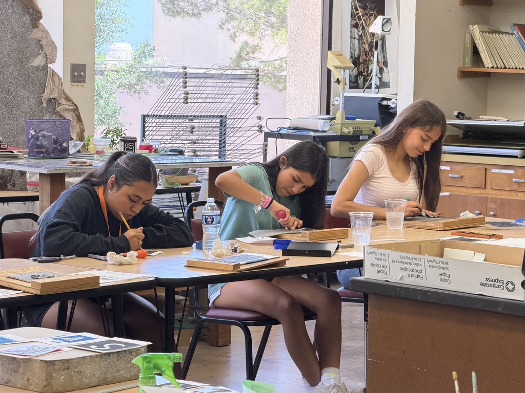 Students work on printmaking projects during an art class at Western Texas College.