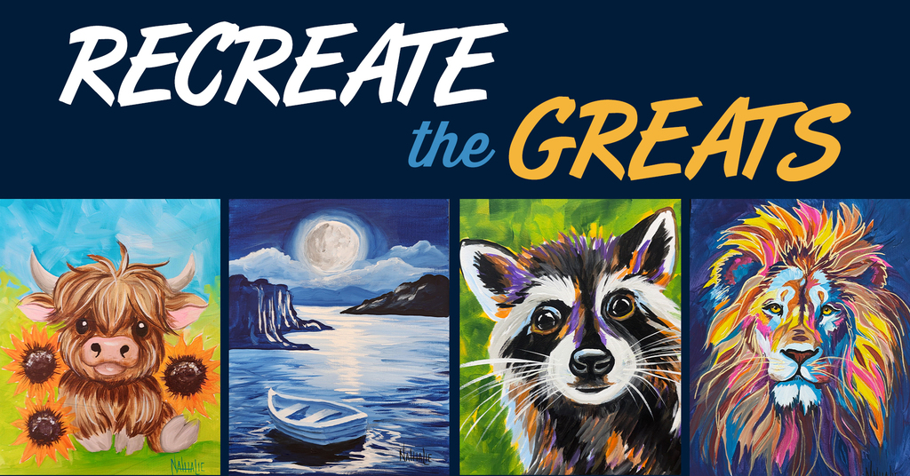 Recreate the Greats graphic with 4 various paintings of animals and landscapes
