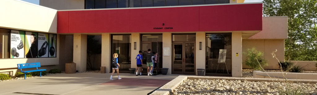 Students walking into the Student Center.