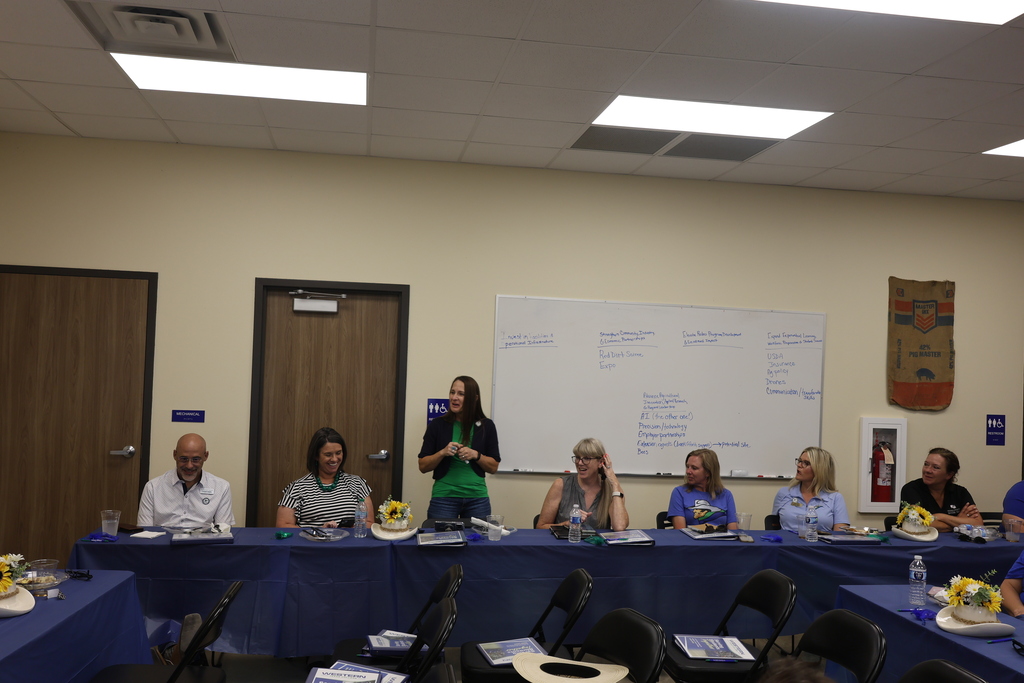 A Western Texas College representative leads a discussion inside the Agricultural & Rodeo Complex classroom.
