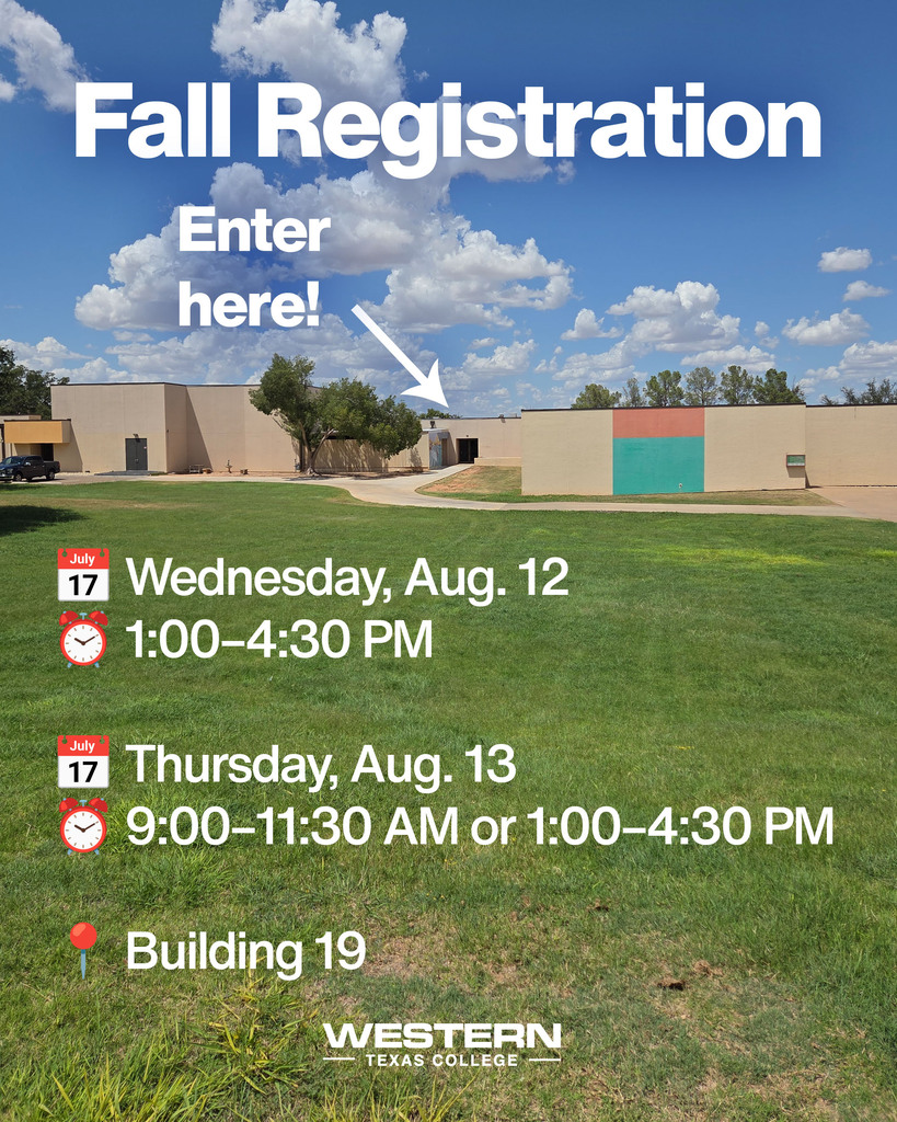 Fall Registration sign directs students to Building 19 with registration dates and times for August 12–13.