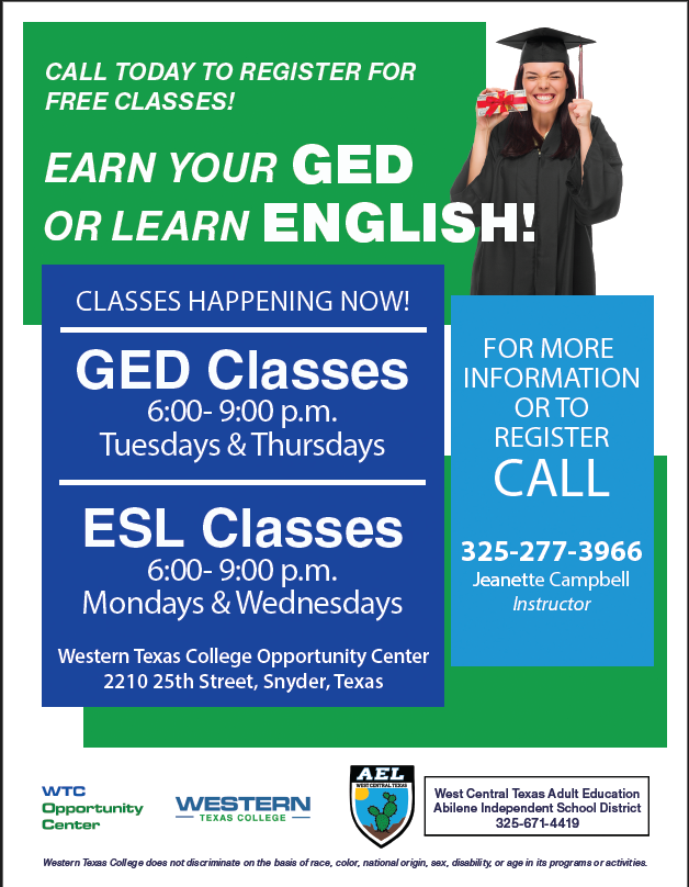 GED and ESL Class Flyer