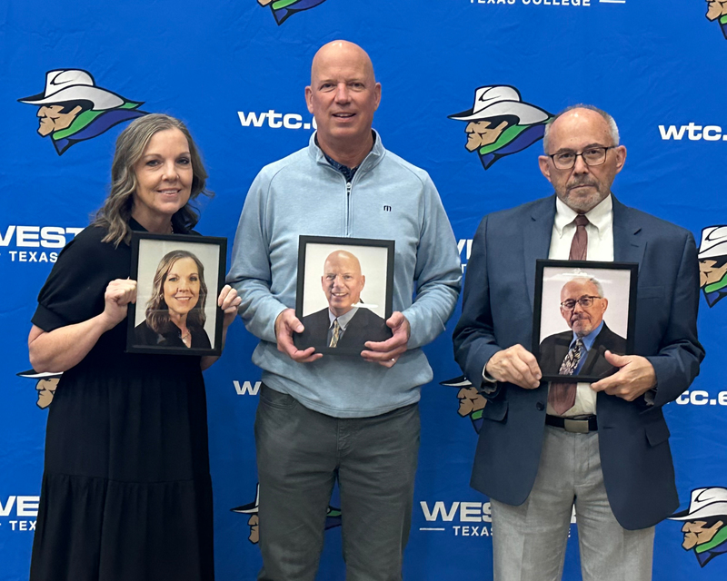 Laura Caswell - Mike McWilliams (Board of Trustee) - Jerry Dever - 20 Years of Service - Western Texas College - November 2025