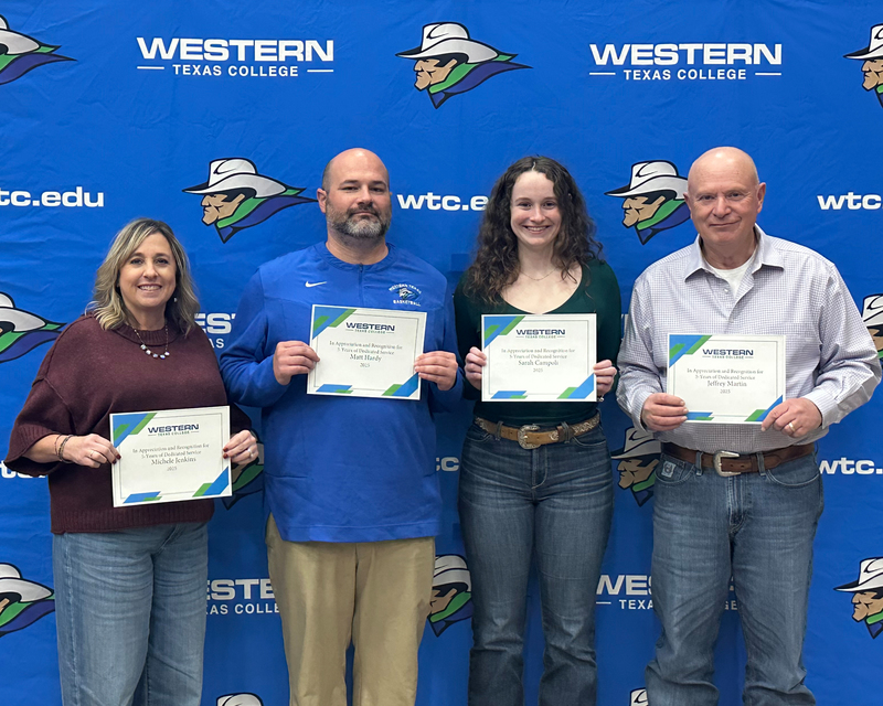 Michele Jenkins - Matt Hardy - Sarah Campoli - Jeffrey Martin - 5 Years of Service - Western Texas College - November 2025 Not Pictured Gilbert Sanchez - Tony Strawn - Jason West-Board of Trustee