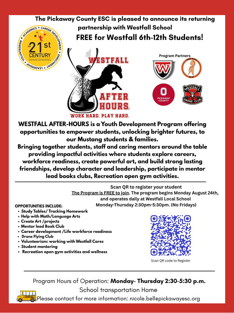 Westfall After Hours Tutoring Flyer